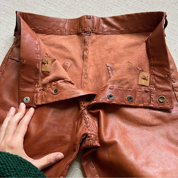 Vintage 1970s Whipstitched Buckskin Leather Flare Pants - Picture 16 of 16
